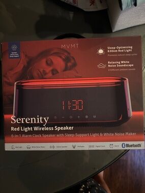 MVMT Serenity Red LED Alarm Clock Speaker with Sleep Light and white noise maker